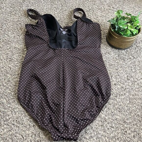 Miraclesuit Pin Point Oceanus One Piece Swimsuit Plus Size 18 Brown V Neck - Picture 3 of 6